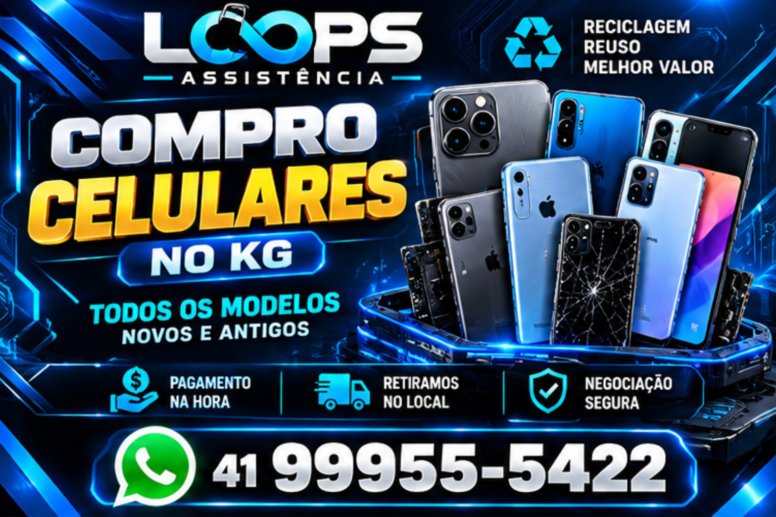 Compramos celulares no quilo, todos os modelos