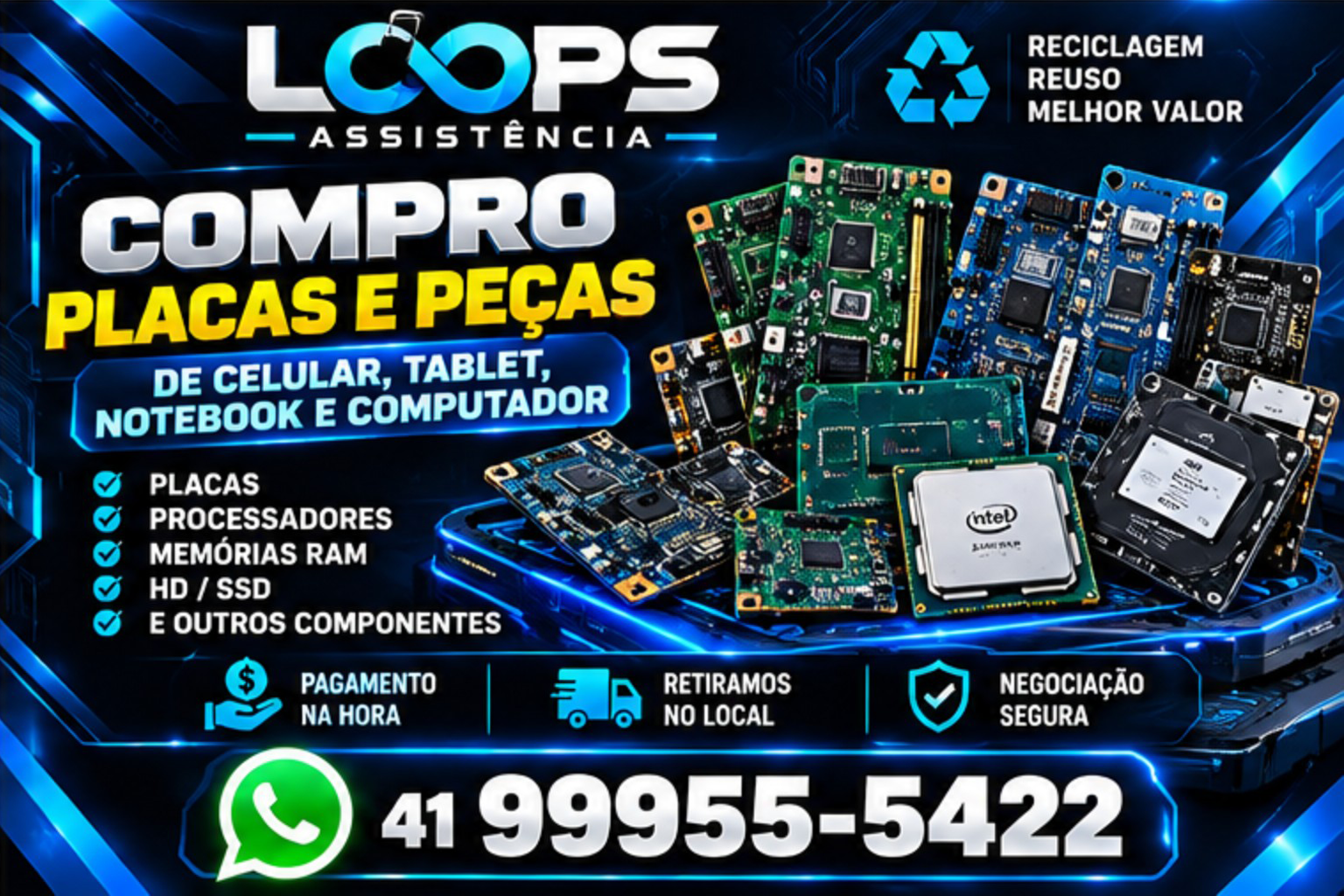 Compramos placas, processadores e memórias RAM